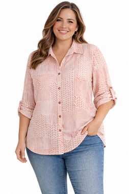 Chico's Button-Front Shirt Size 3 (16) Peach EUC